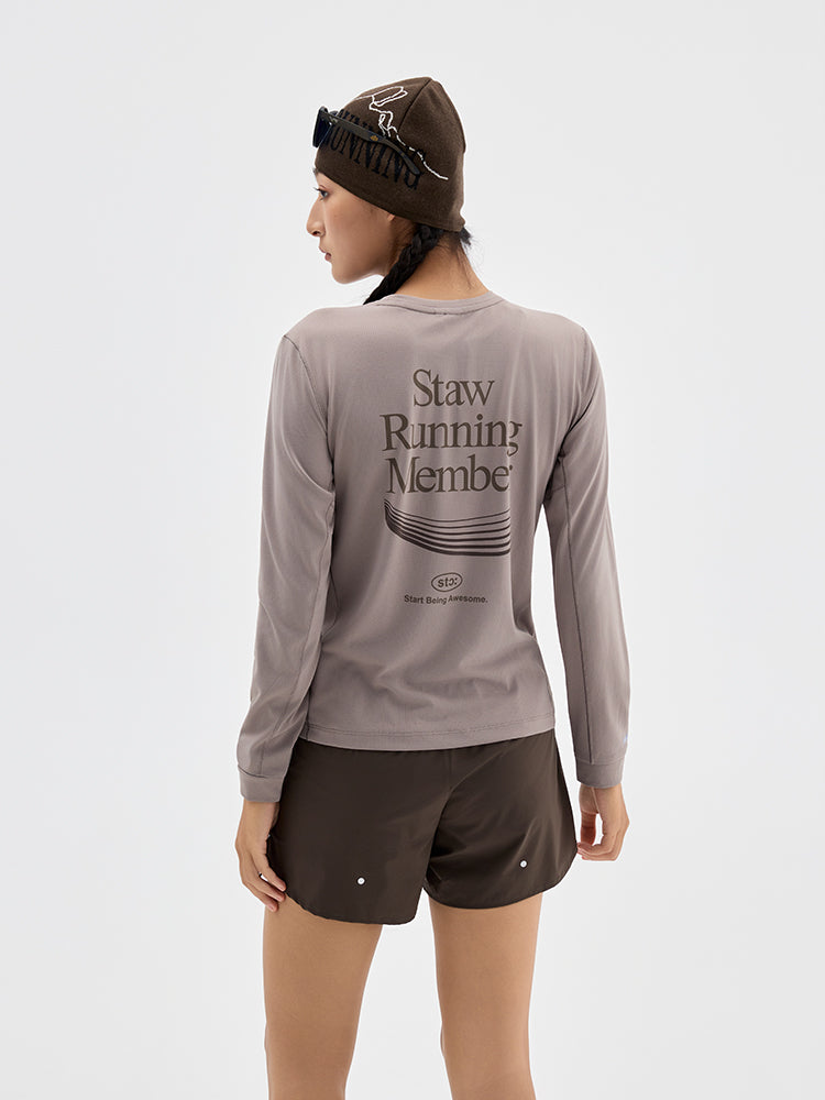 Runner‑Themed Printed Long‑Sleeve Running Top